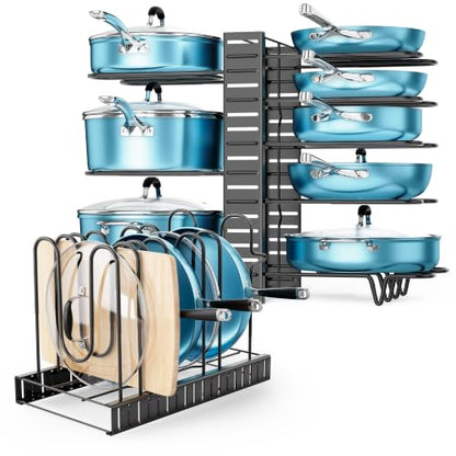 ORDORA Pots and Pans Organizer for Cabinet 16.61 Height 2 Pack, 8 Tier Pot Organizers Rack with 3 DIY Methods, Adjustable Pan Organizer under Cabinet Kitchen Organization and Storage - style: M-16.61"H-LightDuty-2Pack