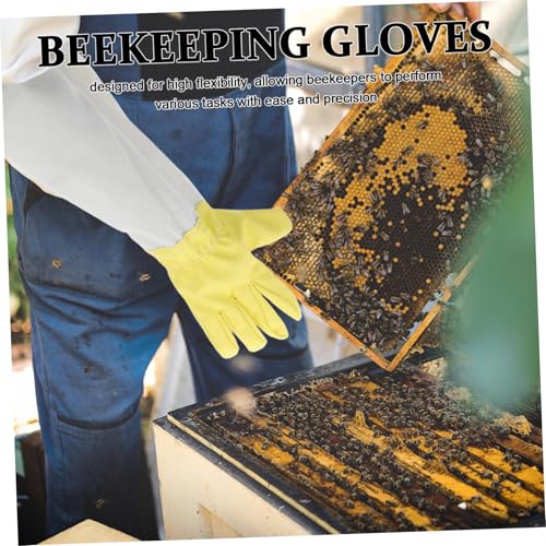 Toddmomy 1 Pair Heavy Duty PU Beekeeping Gloves with Long Sleeves for Gardeners Ventilated Beekeeper's Protective Gear with Elastic Cuffs Safety Gloves for Beekeeping and Outdoor Work