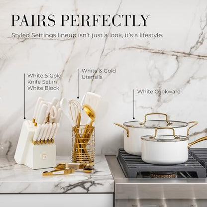 White and Gold Measuring Spoons with Leveler - Featuring 8PC Upgraded Style, Dual-Sided, Stackable, Stainless Magnetic Measuring Spoons Set - Fits in Spice Jars, White and Gold Kitchen Accessories - color: White & Gold