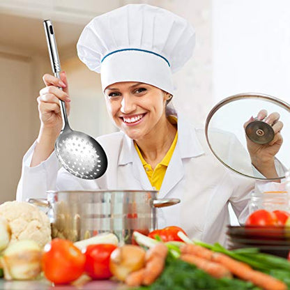2 Pieces Stainless Steel Cooking Colander Skimmer Slotted Spoon Kitchen Strainer Ladle with Long Handle for Kitchen Cooking Baking, 13.4 Inch