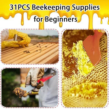 Beekeeping Supplies - 30Pcs Beehive Starter Kit, Bee Keeping Supplies-All Beekeeping Tools and Equipment, Bee Smoker Kit for Beekeeping for Beginners and Professionals (30Pcs Beekeeping Supplies Kit)