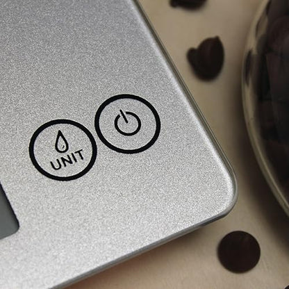 Escali Arti Glass Food Scale Digital Countertop Kitchen, Baking and Cooking Scale with Nutrition and Calorie Counter, 15-Pound Capacity, 9" x 6.5" x .75", Shiny Silver - color: Shiny Silver