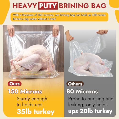 YQL 2 Pack Turkey Brine Bags, 26''x22''- Holds Up to 35lb Brining Bags with Cotton Strings, Double Zipper Seal for Turkey, Chicken, Beef, Pork, Ham - size: 2PCS