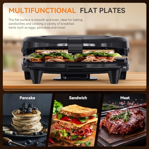 OSTBA Sandwich Maker, 2 Slice Grilled Cheese Maker with Non-stick Flat Plates, Indicator Lights, Cool Touch Handle, Easy to Clean and Store, 750W - style: ABS07-F