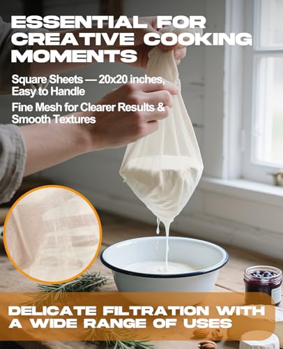 High-Grade 100 Cheesecloth – 8-Pack, Soft & Durable 20x20 Inch Cotton, Lock-Edged, Reusable for Cooking, Straining, and Cheesemaking - color: 8Pcs