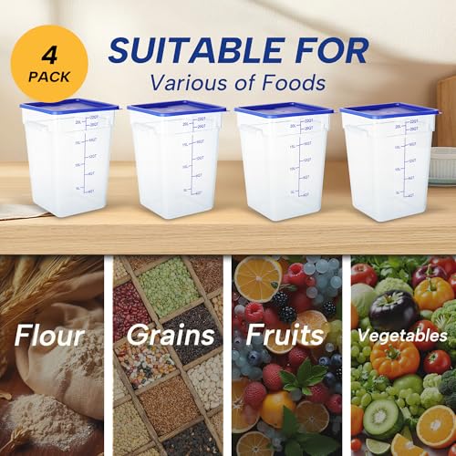 4 Pack 22 Quart Food Storage Containers with Lids, Polycarbonate Square Commercial Food Containers, NSF, Clear, New Version - color: 22Qt-New Version