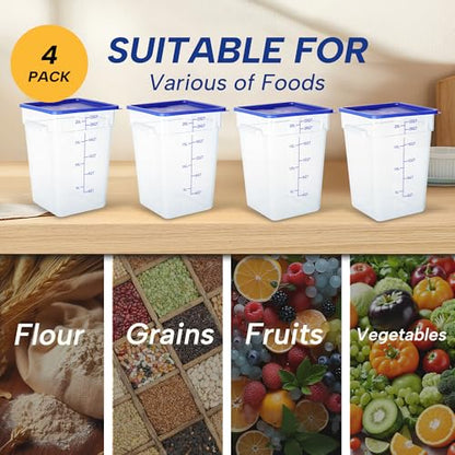 4 Pack 22 Quart Food Storage Containers with Lids, Polycarbonate Square Commercial Food Containers, NSF, Clear, New Version - color: 22Qt-New Version