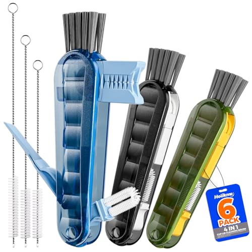 6 Pack Holikme 4 in 1 Cup Lid Cleaning Brush Set with 3 Straws, Multifunctional Bottle Brush, Silicone Cup Lid Gap Cleaner, Bristle Crevice Cleaning Brush, Flat End Brushes, Navy & Black & Olive - color: Navy & Black & Olive
