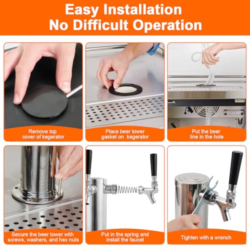 Kegerator Tower Dual Tap Beer Tower Dispenser, All Stainless Steel Beer Tap Tower Kegerator Parts, Upgraded 3" Double Tap Keg Tower with Pre-Assembled Tubing & Self-Closing Beer Faucet - size: Dual Tap Beer Tower(All Stainless Steel)
