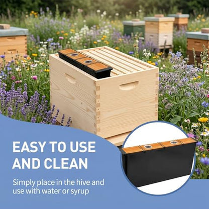 2 Pcs 6.5L Bee Feeder,Beeswax-Treated Wood,Bee Hive Feeder Frame,Beehive Frame Feeders Accessory Installation 6 Safety Islands And12 Rubber Bands,Beekeeping Bee Feeding Tools (6.5L-2PCS)