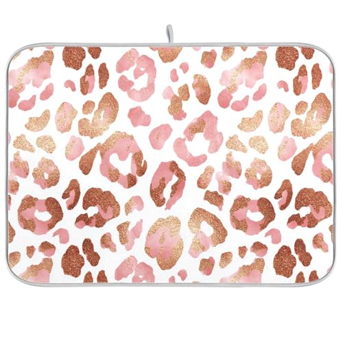 Dish Drying Mat for Kitchen Counter Rose Gold Leopard Skin Wild Animal Cheetah Absorbent Drying Dish Mat 16×18 inch Dish Rack Pad Coffee Mat for Sink Dishes Under Rack - color: multicolored.20, size: 16x18in