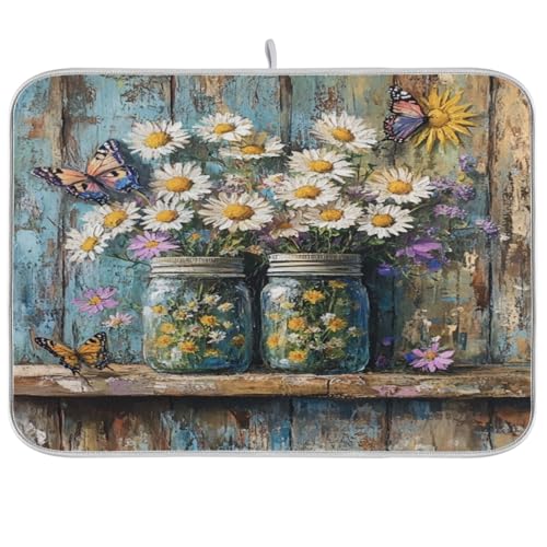Butterfly Jars Dish Drying Mat Kitchen Dish Drying Pad Absorbent Microfiber Kitchen Decor for Sinks Countertops Draining Racks 18x24 Inch - size: 18x24in