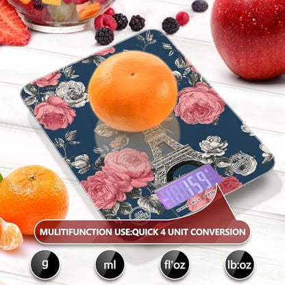 Food Scale Kitchen Scale for Baking Cooking Digital Food Weighing Measuring Scale Small Waterproof Electric Food Scale Blue French Eiffel Tower and Roses - color: Blue French Eiffel Tower and Roses