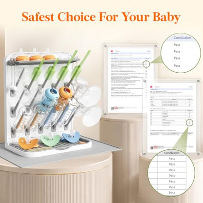 Lifewit Large Baby Bottle Drying Rack with Drain Mat & 15 Hooks, Newborn Essentials Must Haves, Bottle Storage Organizer for Countertop, Cabinet, Rack Dryer Holder for Pacifiers, Pump Parts - size: Large-15 Hooks