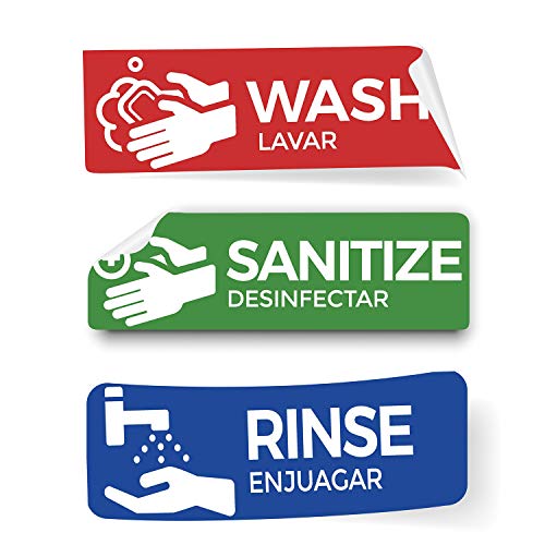 Wash, Rinse, Sanitize Labels for 3 Compartment Sink, 2.75″ x 9″ Perfect Sticker Signs for Restaurants, Commercial Kitchens, Food Trucks, Bussing Stations, Dishwashing or Wash Station (1 Pack)