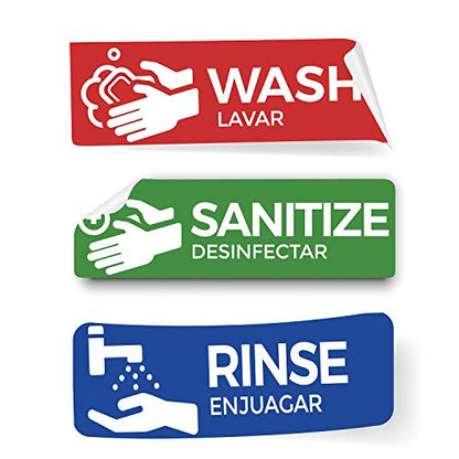 Wash, Rinse, Sanitize Labels for 3 Compartment Sink, 2.75″ x 9″ Perfect Sticker Signs for Restaurants, Commercial Kitchens, Food Trucks, Bussing Stations, Dishwashing or Wash Station (1 Pack)