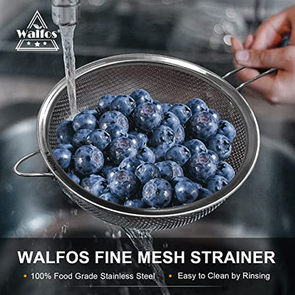 Walfos Fine Mesh Strainer 4PCS, Versatile Kitchen Strainer with Handle - 7", 4.6", 3.15", 2.7" Sieve Fine Mesh Stainless Steel, Metal Strainers and Sifters for Rice, Quinoa, Tea, Cocktail, Juice - size: 7", 4.6", 3.15", 2.7" (4pcs)