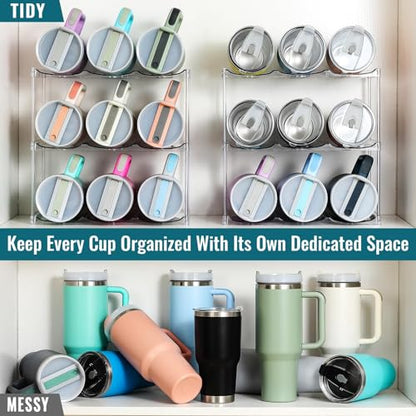 Design for Stanley 40 OZ & Large Bottles & Tumblers with Handle, Acrylic Water Bottle Organizer - Stackable Clear Wine Rack, Cup Holder for Home Kitchen Pantry Shelf Countertop Cabinet, 3 Tier Hold 9 - size: 3 Tier for 9