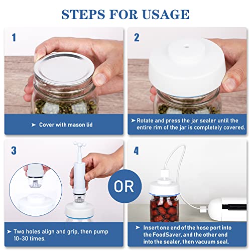 Mason Jar Vacuum Sealer Kit with Accessory Hose for Wide and Regular Mouth Jars, Manual Portable Vacuum Pump and Lid Opener