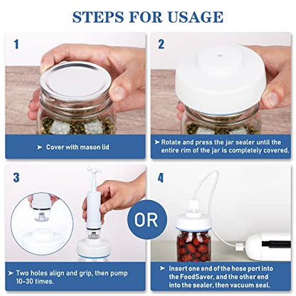Mason Jar Vacuum Sealer Kit with Accessory Hose for Wide and Regular Mouth Jars, Manual Portable Vacuum Pump and Lid Opener