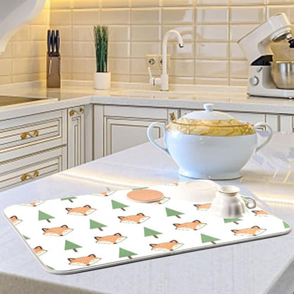 Fox Tree White Dish Drying Mat for Kitchen Counter Super Absorbent Draining Mat with Non-slip Backed Dish Rack Pad for Draining Racks Countertops Sinks Dish Bottles Cups Bowl