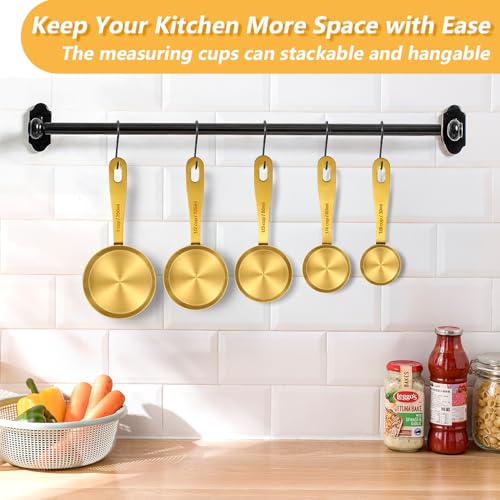 Gold Measuring Cups and Spoons, Set of 13, Including 8 Dual Sided Magnetic Measuring Spoons set with Leveler, 5 Measuring Cups, Stainless Steel Kitchen Gadgets for Liquid & Dry Ingredients - size: Set of 13