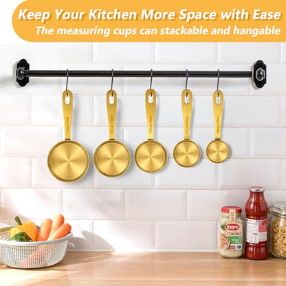 Gold Measuring Cups and Spoons, Set of 13, Including 8 Dual Sided Magnetic Measuring Spoons set with Leveler, 5 Measuring Cups, Stainless Steel Kitchen Gadgets for Liquid & Dry Ingredients - size: Set of 13
