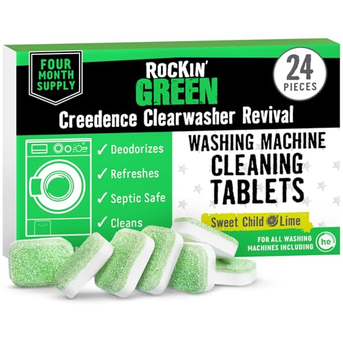 Rockin' Green Deep Cleaning and Deodorizing Tablets for Dishwashers, Washing Machines, and Garbage Disposals, Removes Odor and Residue (Washing Machine Cleaning Tablets, 24 Pack) - size: 24 Count (Pack of 1), style: Washing Machine Cleaning Tablets