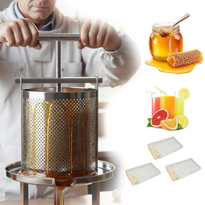 Honey Press, 3.5 Gallon Honey Extractor Manual Stainless Steel Bee Honey Press Extractor Household Manual Mesh Honey Press Extractor Machine for Wine Honey and Juice Making