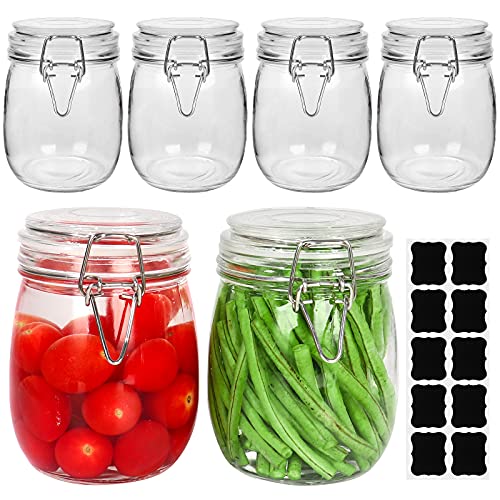 Betrome 25 oz 6 Pack Clear Glass Jars With Airtight Lids, Preserving Jars | 750ml Wide Mouth Storage Containers with Leak Proof Rubber Gasket, Mason Jars With Hinged Lids For Kitchen Storage Canisters