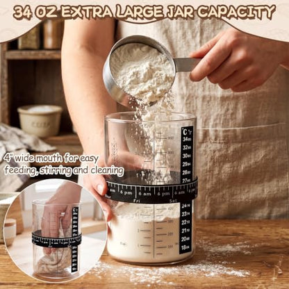 Teecyhooo 2 Set Sourdough Starter Jar Kit, Wide Mouth Fermentation Baking Jar with Spatula, Cloth Cover & Bamboo Lid, Band, Date Tracker, Sourdough Bread Supplies for Sour Dough Lover (34 oz,Style A) - size: 34 oz