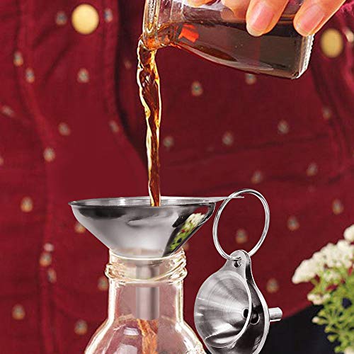 3-Piece Stainless Steel Kitchen Funnel Set with 2 Brushes - Stackable Metal Funnels for Essential Oils, Perfume Bottles, Spices, Liquids & Dry Ingredients (Food-Grade, Rust-Proof)