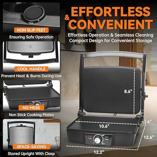 Baker's Friend Panini Press Electric Griddle, Panini Grill Press Sandwich Maker Press, Grilled Cheese Maker, Sandwichera Electrical, Browning Control, Non Stick Surfaces, 4-Slices, Stainless Steel - style: Flat Panini Press