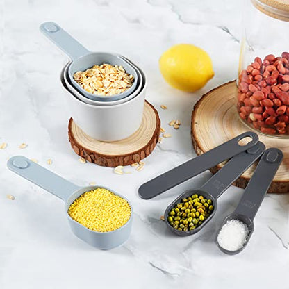 Stackable 10-Piece Measuring Cups and Spoons Set with Lids | BPA-free & dishwasher safe. Kitchen gadgets for cooking & baking. Dust-proof nested utensils for dry or liquid food. - color: 10 Piece - Grey and Blue