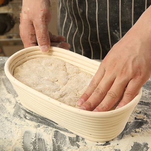 Dimpola Banneton Bread Proofing Basket Banneton Basket Set Sourdough Proofing Basket Round Proofing Bowls Handmade Rattan Baskets and Liners (Oval 10 inch set of 2) - style: Oval 10 inch set of 2