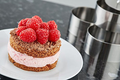 Uncle Jack Professional Stainless Steel Round Food Tower Presentation Cooking Rings with Food Press - color: Round Forms 2 Sets