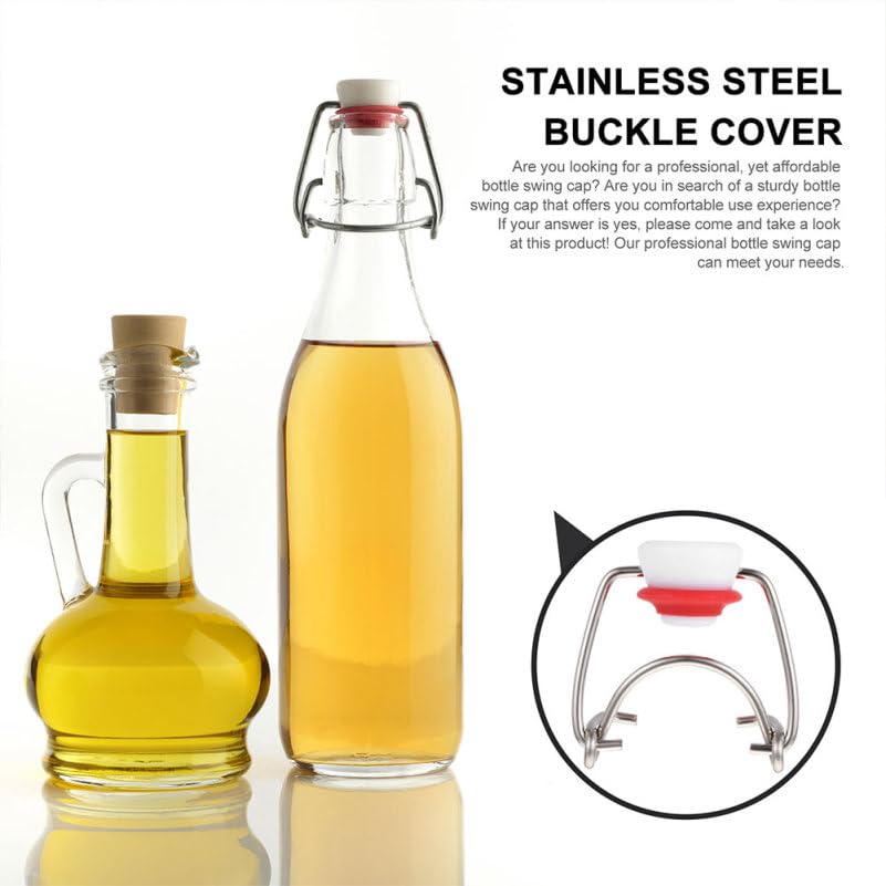 6Pcs Swing Top Bottle Caps for Glass Beer Bottles Airtight Flip Stoppers Reusable Wire Swing Caps for Home Brewing and Beverage Sealing