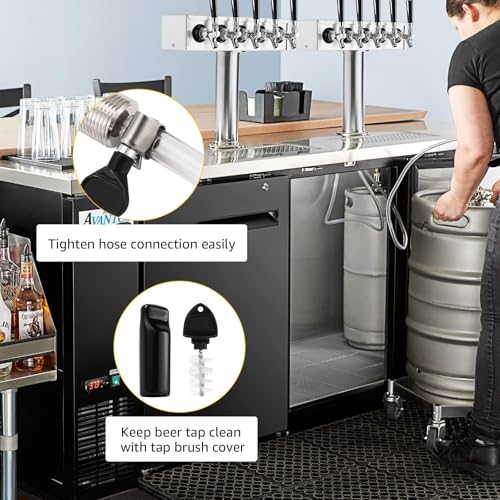MRbrew Draft Beer Shank Faucet Kit, 1-1/2'' Beer Shank No Leak 1/4'' Beer Line Nipple Barb Fitting Beer Shank Tap for Kegerator Brewing with Self-Closing Beer Tap, Stainless Steel Core for Beer Party - size: 1-1/2''