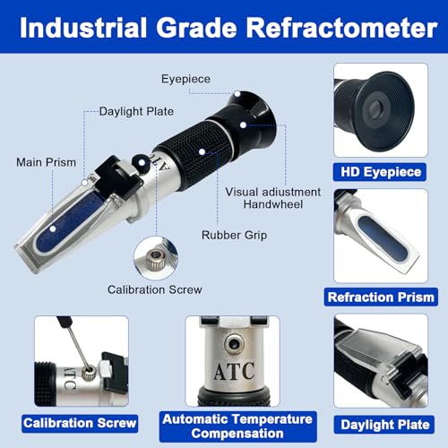 0-90% Brix Refractometer with ATC, High-Accuracy Sugar Content Tester, Pre-Calibrated & Ready to Use, Universal Optical Hydrometer Meter for Honey, Maple Syrup, Jam, Juice, Beverage