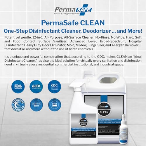 PermaSafe CLEAN 1-Step Disinfectant, Deodorizer & All-Purpose Cleaner Virtual Bundle (32oz Spray + 1 Gallon Refill) | Multi-Surface Sanitizer for Hard, Soft & Food Contact Surfaces