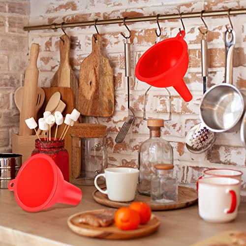 Silicone Funnels 4 Pieces Wide Mouth Funnel Small and Large Flexible Condiment Sauce Canning Set for Squeeze Bottles Jars Cans, Spice Filling Bottles Liquid Oil and Powder(Red)