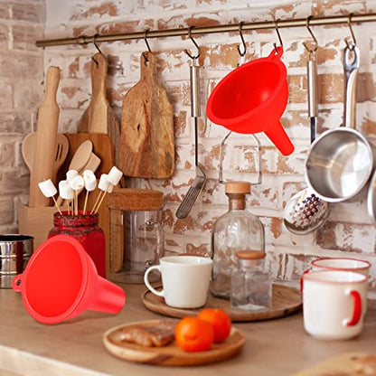Silicone Funnels 4 Pieces Wide Mouth Funnel Small and Large Flexible Condiment Sauce Canning Set for Squeeze Bottles Jars Cans, Spice Filling Bottles Liquid Oil and Powder(Red)