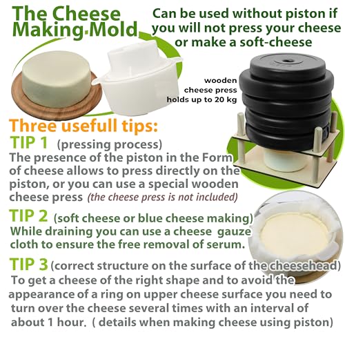 PetriStor Cheese Mold for Cheese Making Cheese with Follower Piston 1.3QT and Cheesecloth - Cheese Form Mold - Cheese Making Basket - Paneer Cheese Press Mold - Molde Para Queso