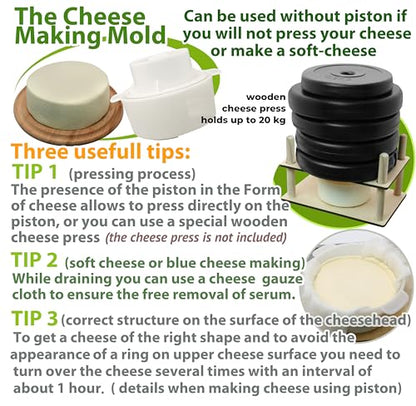 PetriStor Cheese Mold for Cheese Making Cheese with Follower Piston 1.3QT and Cheesecloth - Cheese Form Mold - Cheese Making Basket - Paneer Cheese Press Mold - Molde Para Queso