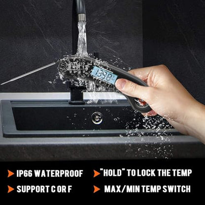 Meat Thermometer Digital, Instant Read Meat ThermometerI for Grill and Cooking, Waterproof Food Thermometer for Kitchen and Outside, BBQ, Turkey, Candy, Liquids, Beef - color: Black