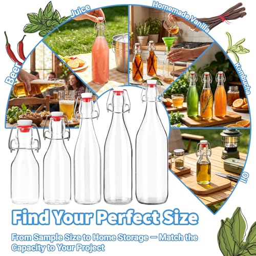 6 Pack 16oz Swing Top Glass Bottles – Flip Top Bottles with Stoppers for Vanilla Extract, Kombucha, Kefir, Home Brewing, Fermentation & Gifting, Includes Funnel & Extra Gaskets