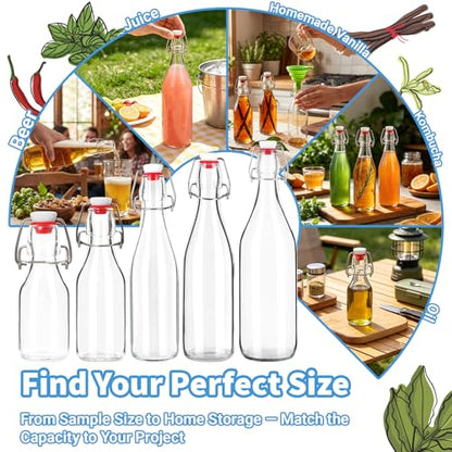 6 Pack 16oz Swing Top Glass Bottles – Flip Top Bottles with Stoppers for Vanilla Extract, Kombucha, Kefir, Home Brewing, Fermentation & Gifting, Includes Funnel & Extra Gaskets