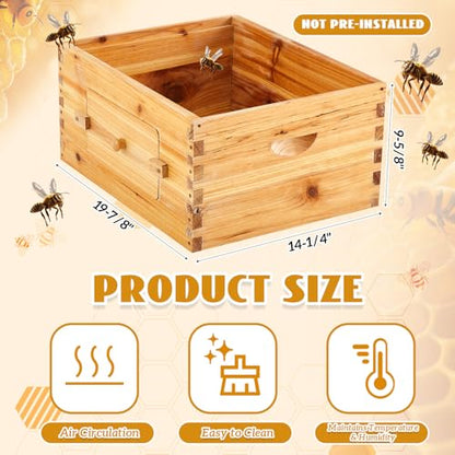 Juexica 10 Frame Deep Brood Bee Hive Box, Langstroth Beehive with Transparent Acrylic Windows, Bee Box Dipped in 100% Beeswax (Unassembled)