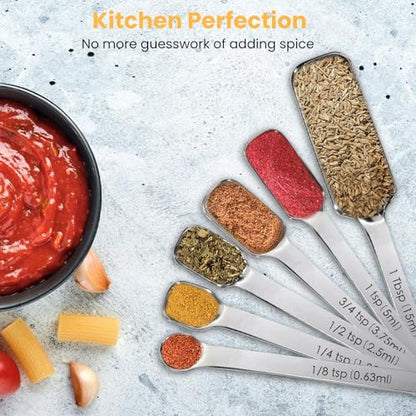 18PCS Measuring Cups and Spoons Set, Includes 7 Stainless Steel Nesting Cups, 6 Rectangular & 5 Mini Measuring Spoons Fits Narrow Jars, Kitchen Gadgets for Cooking & Baking - size: Set of 18
