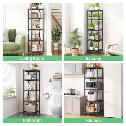 PXRACK 5-Tier Kitchen Storage Shelves, Adjustable Metal Shelves for Storage Pantry Shelves with Rolling Wheels, Storage Rack Shelving Unit Organizer for Bedroom Laundry Closet - size: 17"L x 12.4"W x 59"H